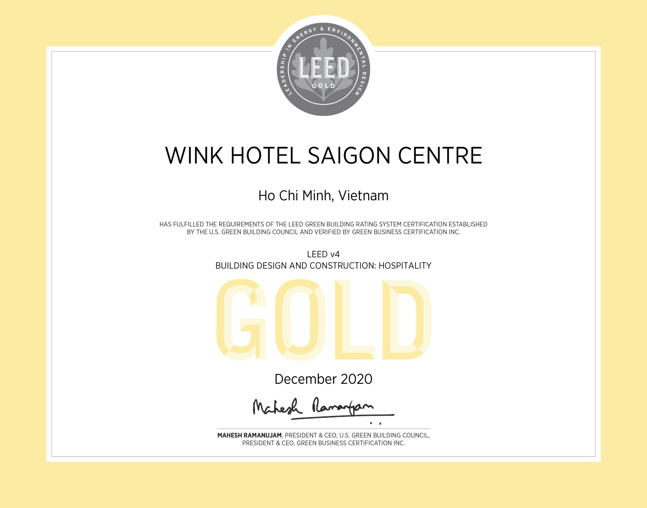 wink hotel saigon centre LEED certificate